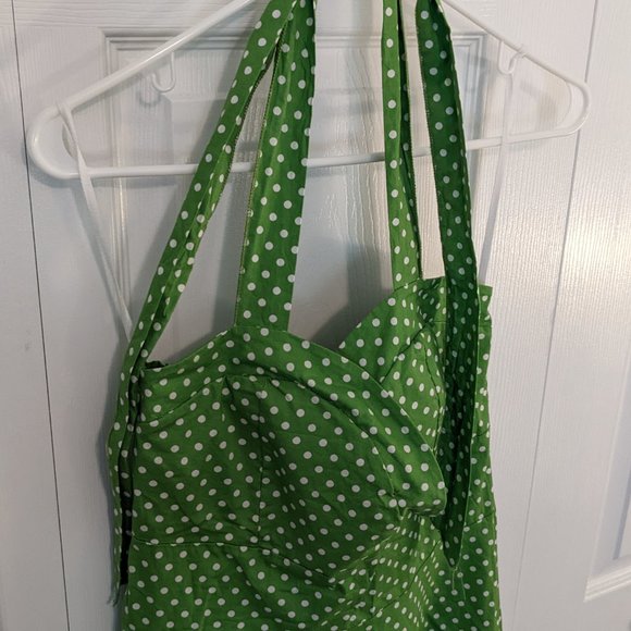 ModCloth/Sara USA Green Polka Dot Halter Dress - Size L - Picture 2 of 7